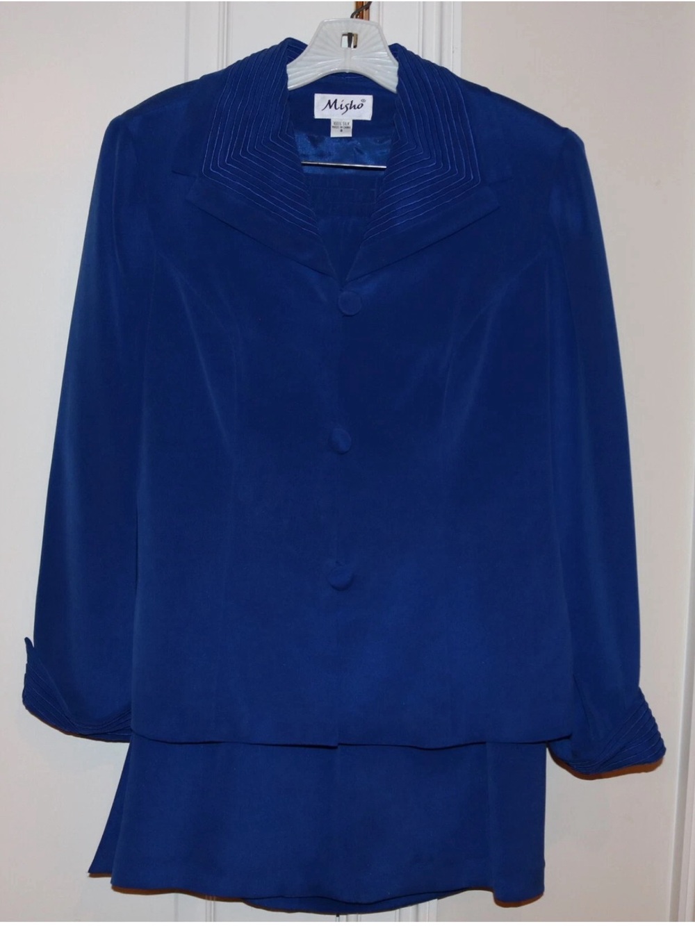 Women's Misho 100% Silk Blue Two Piece Dress Suit - Size 8